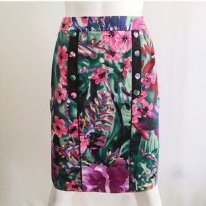 Floral Jungle Pencil Skirt with Double Sided Buttons